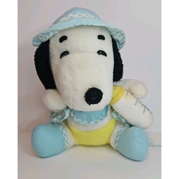 9” Knickerbocker Peanuts Baby Snoopy Plush Hat Bib Baby Bottle Vintage 70's - Picture 1 of 8